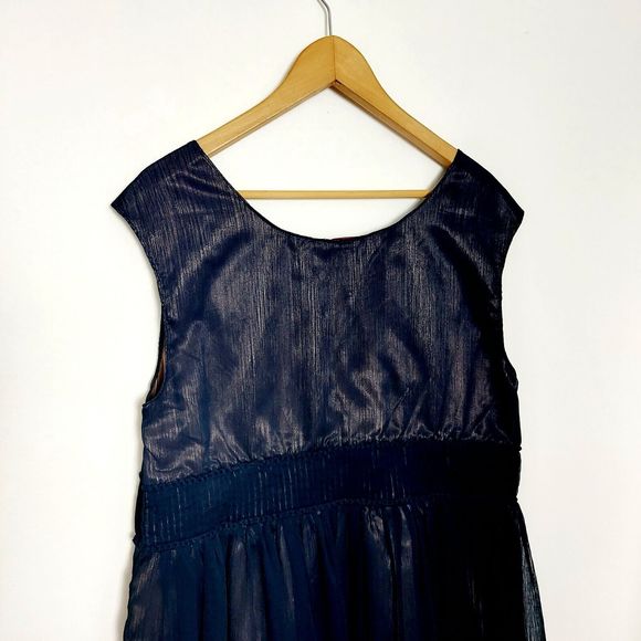 So Fabulous Navy Blue Chiffon Floaty Beaded Embellished Dress Size 20 - Picture 6 of 9